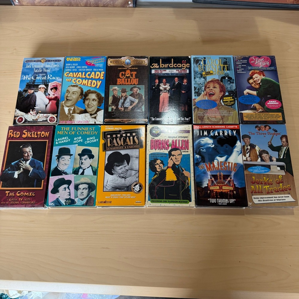 Vintage Comedy VHS Lot 12 Tapes Three Stooges I Love Lucy Birdcage Jim Carrey